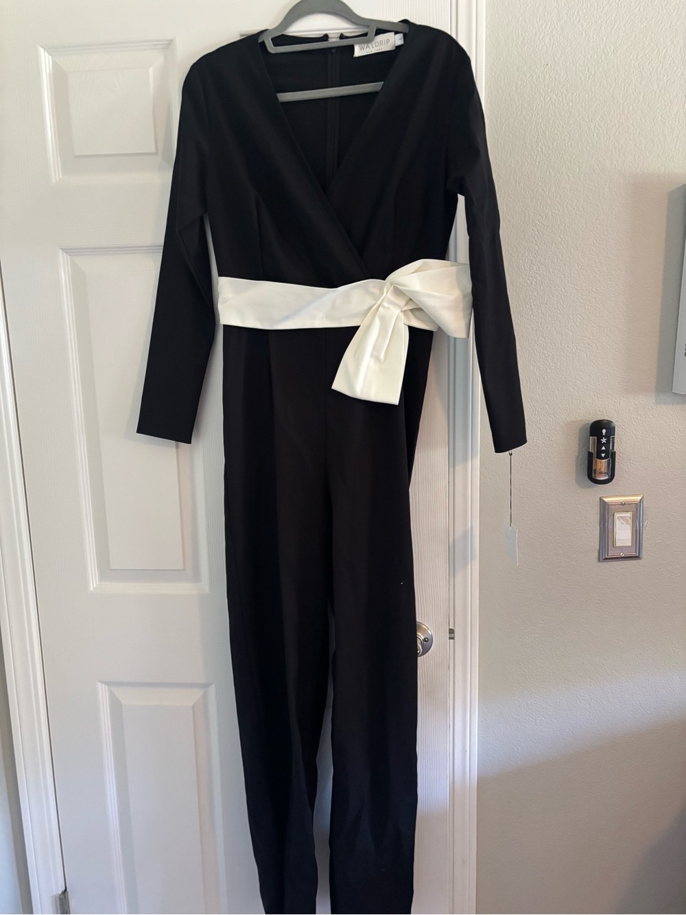 Black Wrap Jumpsuit with Ivory Sash